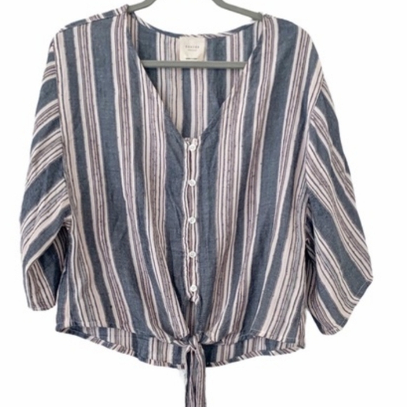Francesca's Harper Heritage Vertical Stripe Button Down Front Tie Top Size XL - Picture 1 of 10